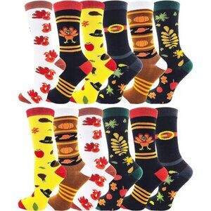 12 Pairs Autumn Socks for Women & Girls - Fall Leaves,Thanksgiving, Cute Pattern